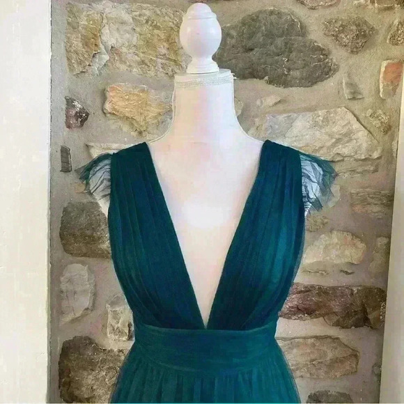 Revelry Cora Tulle v Neck Maxi Dress Classic Emerald 336 Womens 8 - Picture 5 of 16